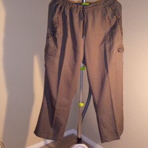 NWT Loralette Olive Green Cargo Pants with Embroidery And Silver Tab Detail 3X